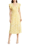 Chelsea28 Flutter Sleeve Plissé Midi Dress In Yellow Citron Jenna Blooms