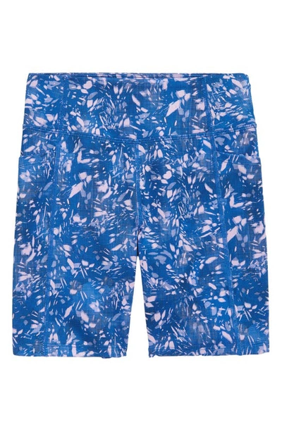 Zella Girl Kids' Live In Print Pocket Bike Shorts In Blue Nautical Mirage Texture