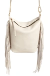 Allsaints Evaline Fringe Leather Crossbody Bag In White