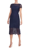 Kay Unger Tatum Floral Lace Midi Dress In Midnight