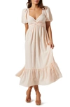 Astr Tie Back Puff Sleeve Midi Dress In Cream