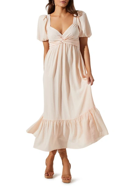 Astr Tie Back Puff Sleeve Midi Dress In Cream