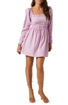 Astr Cinched Waist Long Sleeve Minidress In Lavender