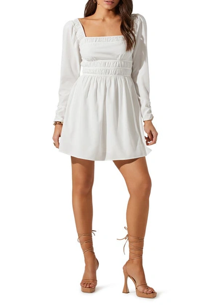 Astr Cinched Waist Long Sleeve Minidress In White