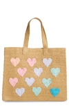 Btb Los Angeles Be Mine Straw Tote In Sand/pastel Rainbow