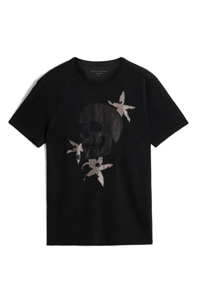 John Varvatos Embellished Skull Floral Linen & Modal Graphic Tee In Black
