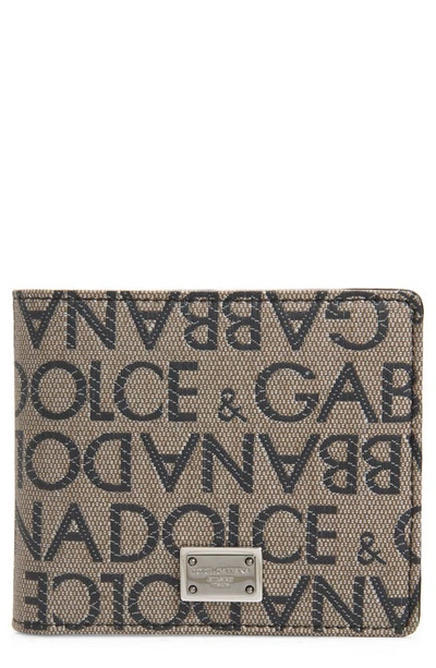 Dolce & Gabbana Allover Logo Billfold Wallet In Brown/ Blac