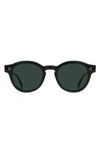 Raen Zelti 49mm Polarized Small Round Sunglasses In Recycled Black/ Green Polar