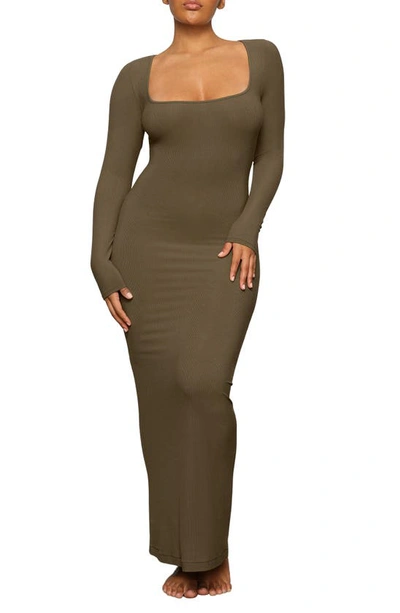 Skims Soft Lounge Long Sleeve Dress In Olive