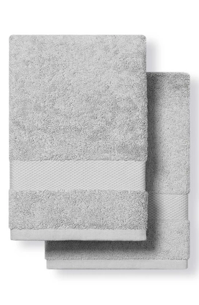 Boll & Branch Plush Set Of 2 Organic Cotton Hand Towels In Pale Pewter