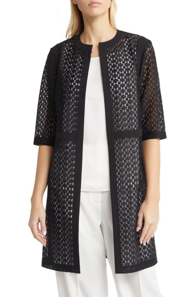 Misook Elbow Sleeve Crochet Jacket In Black