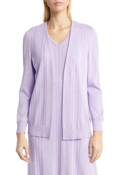 Misook Cable Stitch Cardigan In Lavender Field