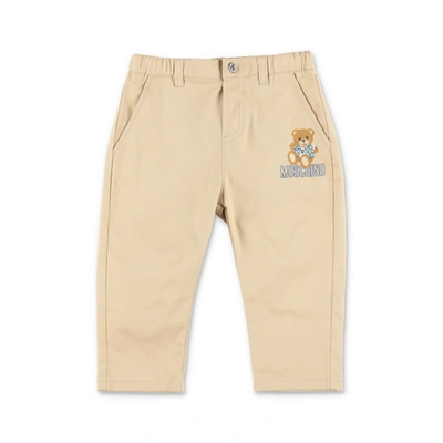 Moschino Pantaloni Beige In Gabardine Di Cotone Baby Boy