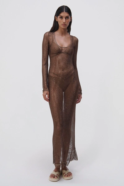 Jonathan Simkhai Lorenzo Crystal Mesh Coverup Dress In Caraway