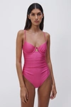 Jonathan Simkhai Laine Satin One Piece In Dragon Fruit