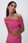 Simkhai Lotus Satin Bikini Top In Dragon Fruit