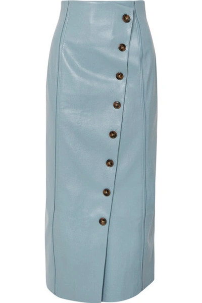 Rejina Pyo Scout Light Blue Faux-leather Midi Skirt