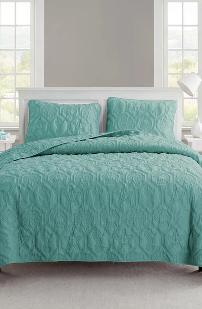 Vcny Home Shore Embossed 3-piece Quilt Set In Blue Teal