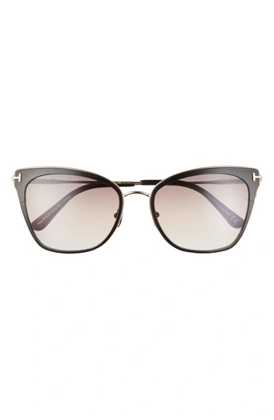 Tom Ford Faryn 56mm Cat Eye Sunglasses In Shiny Black / Gradient Brown