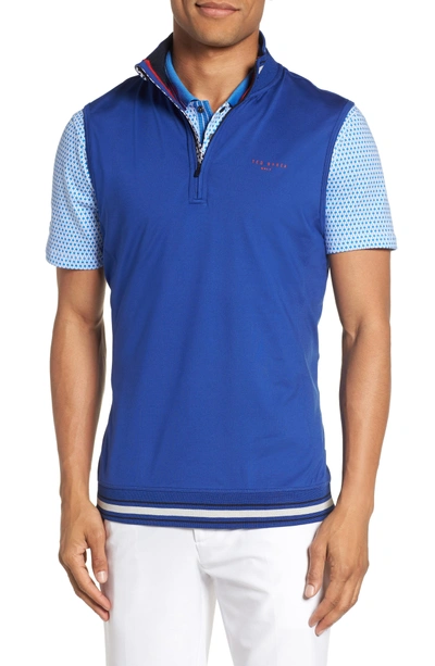 Ted Baker Gala Trim Golf Quarter-zip Vest In Bright Blue