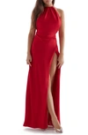 House Of Cb Open Back Satin Maxi Cocktail Dress In Red Rose