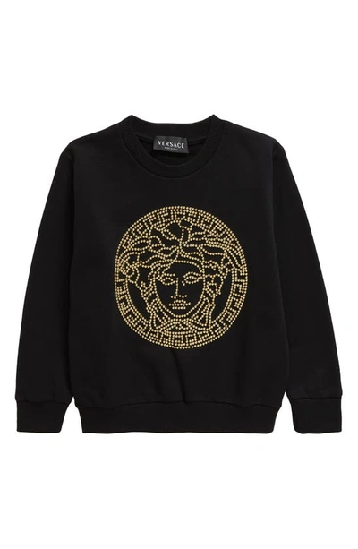 Versace Kids' Beaded Medusa Sweatshirt In Nero Oro