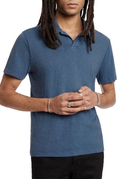 John Varvatos Zion Cotton Slub Johnny Collar Shirt In Blue
