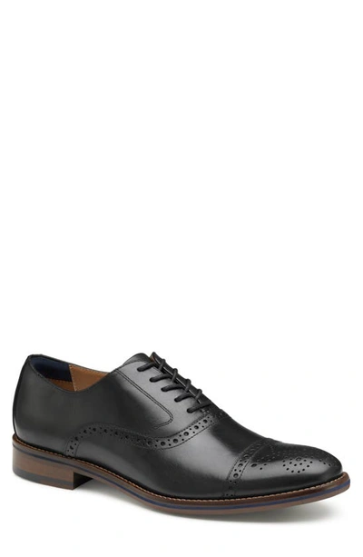 Johnston & Murphy Conrad 2.0 Cap Toe Oxford In Black Full Grain