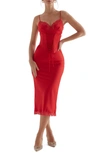 House Of Cb Corset Satin Slipdress In Red Rose