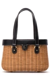 Frances Valentine Wicker Basket Shoulder Bag - Beige In Natural/ Black