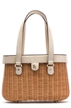 Frances Valentine Wicker Basket Shoulder Bag - Beige In Natural/ Oyster