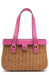 Frances Valentine Wicker Basket Shoulder Bag - Beige In Natural/ Peony