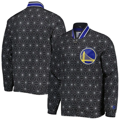 Starter Black Golden State Warriors In-field Play Fashion Satin Full-zip Varsity Jacket