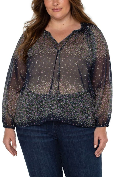 Liverpool Shirred Long Sleeve Blouse In Mdnght Garden