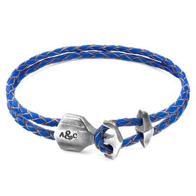 Anchor & Crew Royal Blue Delta Anchor Silver And Braided Leather Bracelet In &