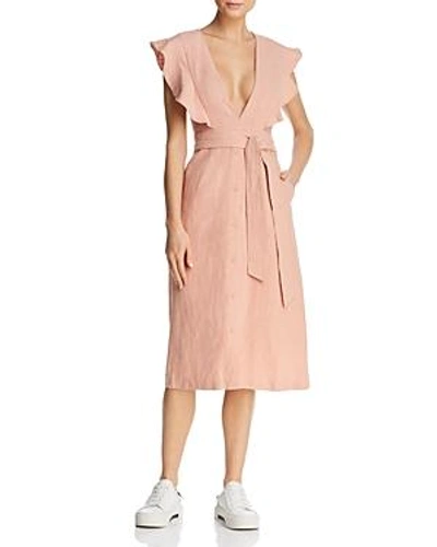 Saylor Plunging Linen Dress In Dusty Coral