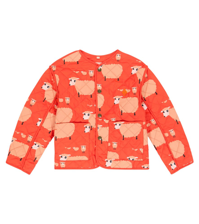 The Animals Observatory Kids' Sheep Print Reversible Cotton Jacket In Red