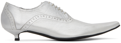 Comme Des Garçons Silver Kitten Heel Oxfords
