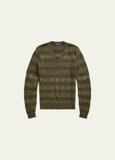 Ralph Lauren Purple Label Green Fair Isle Sweater In Sage Multi