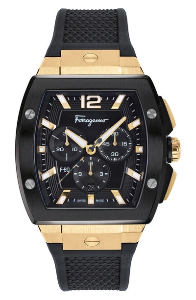 Ferragamo F-80 Tonneau Chrono Watch In Black