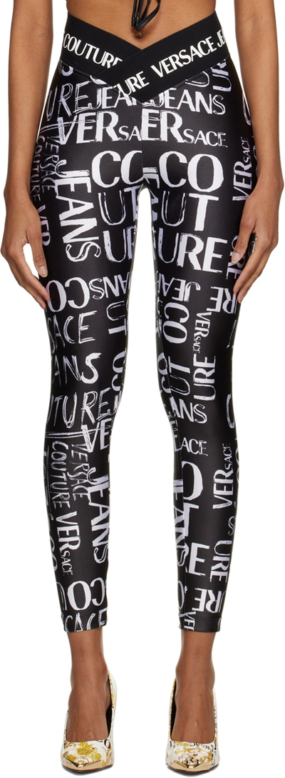 Versace Jeans Couture Logo-print V-waist Leggings In Multicolour