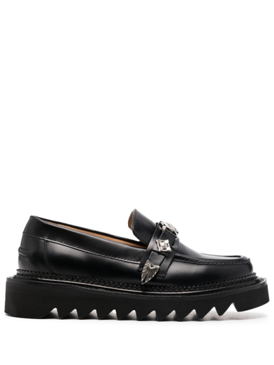 Toga Buckle-detail Leather Loafers In Black