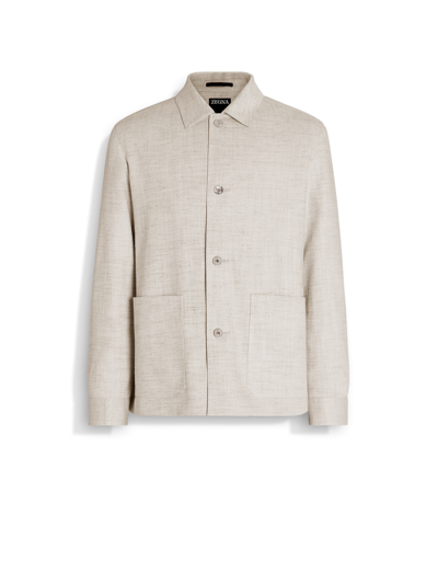 Zegna Silk-linen Shirt-jacket In Blanc Cassé