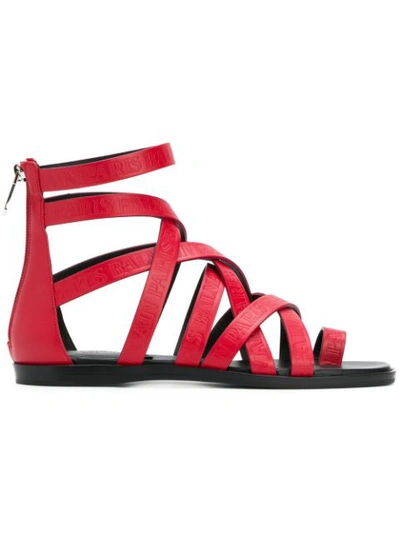 Balmain Crossover Strappy Sandals In Red