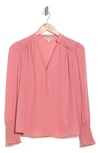 Nanette Lepore Smocked Cuff Split Neck Blouse In Rosewater Pink
