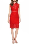 Bardot Lace Sheath Dress In Red