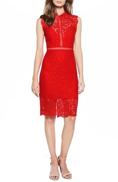 Bardot Lace Sheath Dress In Red