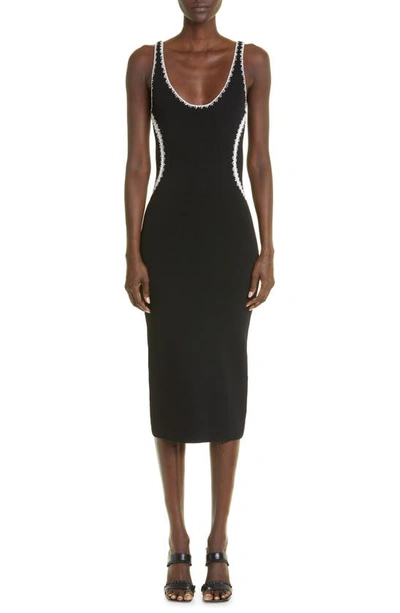 St John Crochet Detail Knit Dress In Black/ecru