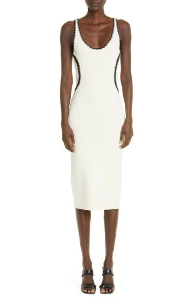 St John Crochet Detail Knit Dress In Ecru/black | ModeSens