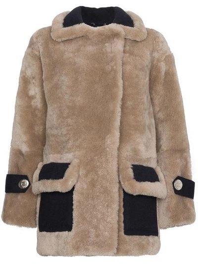 Navro Shearling Coat With Large Lapels - Neutrals In Nude & Neutrals